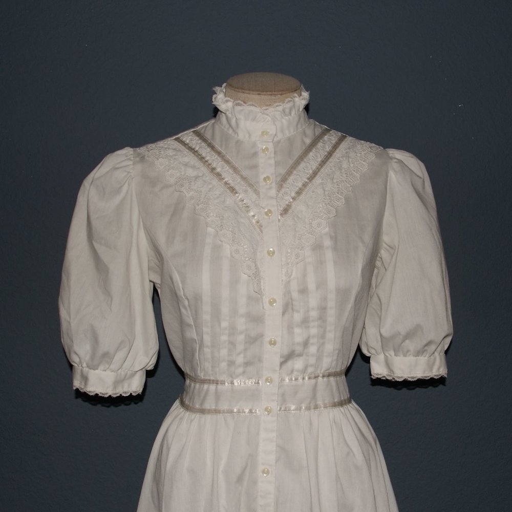 Vintage GUNNE SAX Cream Prairie Midi Dress sz S/M - Picture 4 of 5